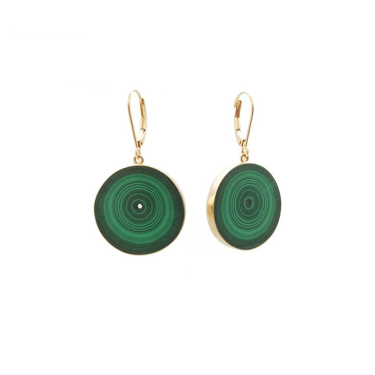 Malachite Earrings With 14K Yellow Gold