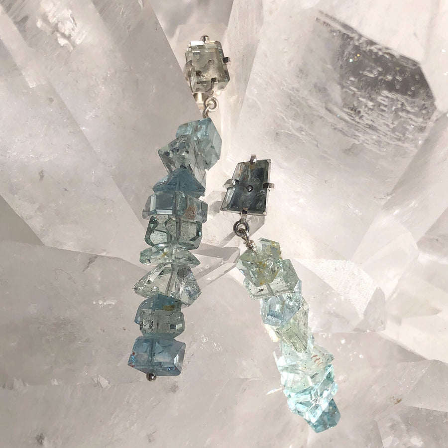 Aquamarine Ice Block Earrings