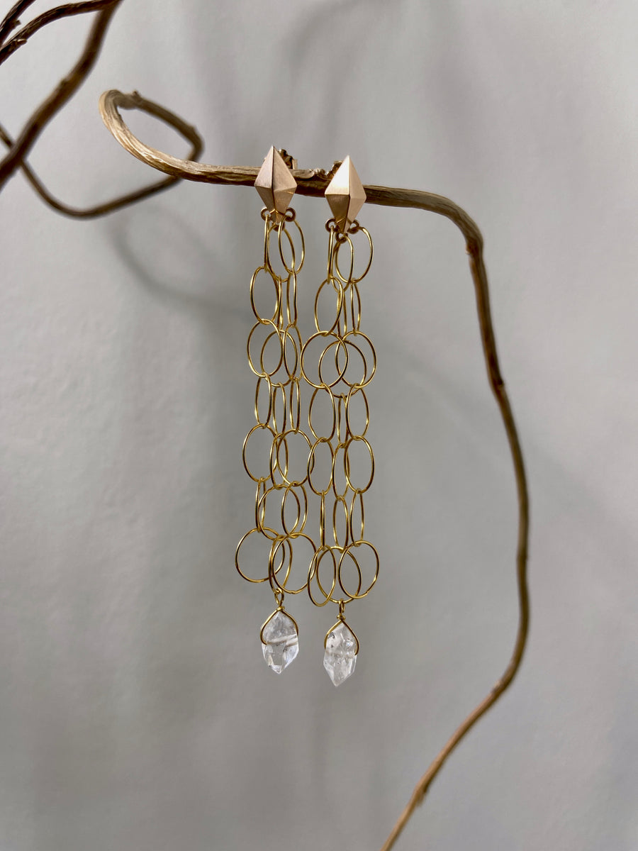 18K Yellow Gold Loop Earrings With Herkimer Diamonds