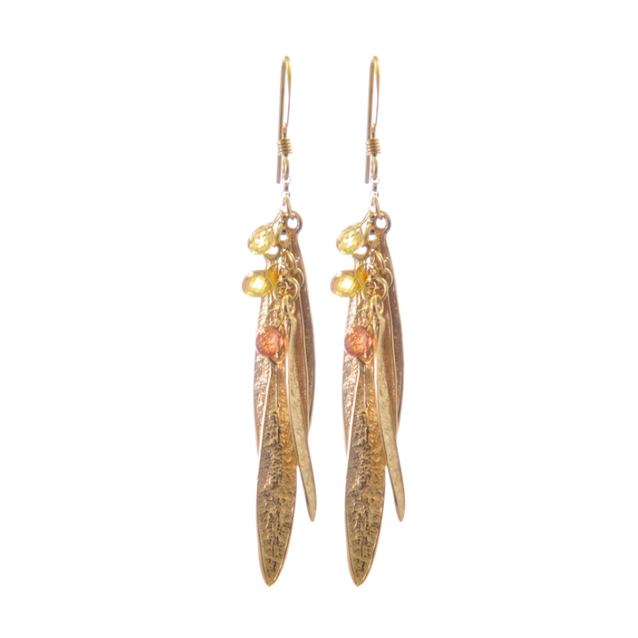 Dangling Earrings Of Miniature Oleander Leaves & Sapphires