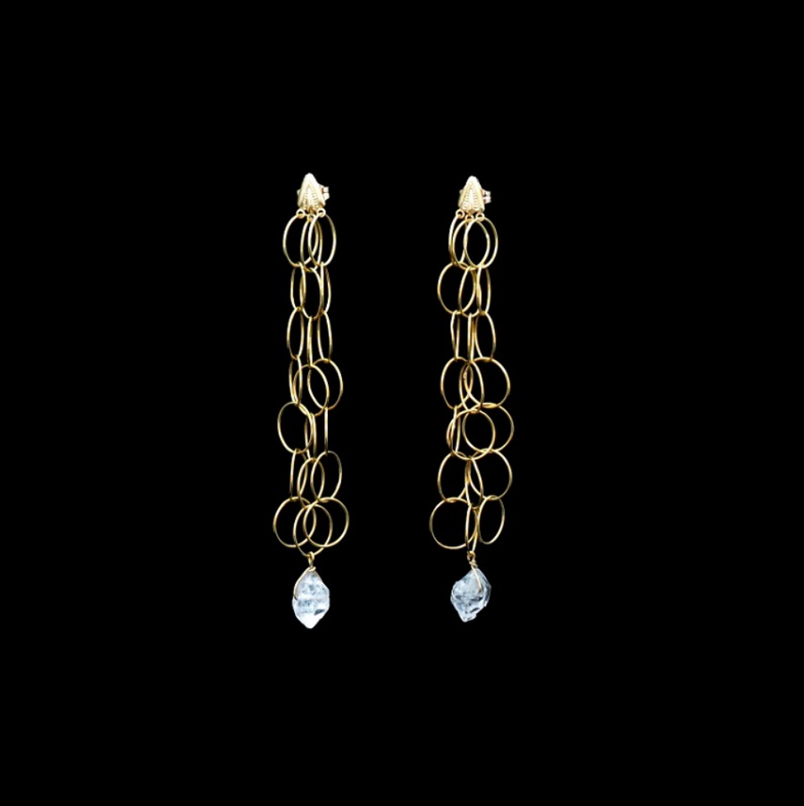 18K Yellow Gold Loop Earrings With Herkimer Diamonds
