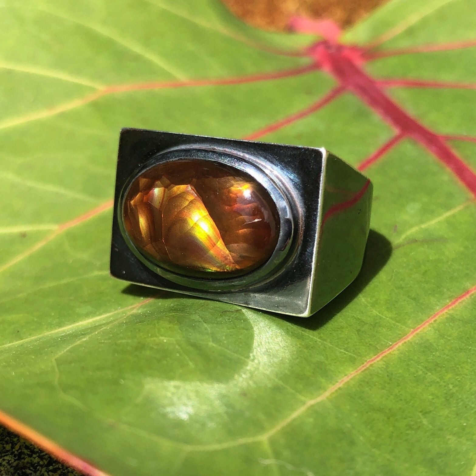 Fire agate mens on sale ring