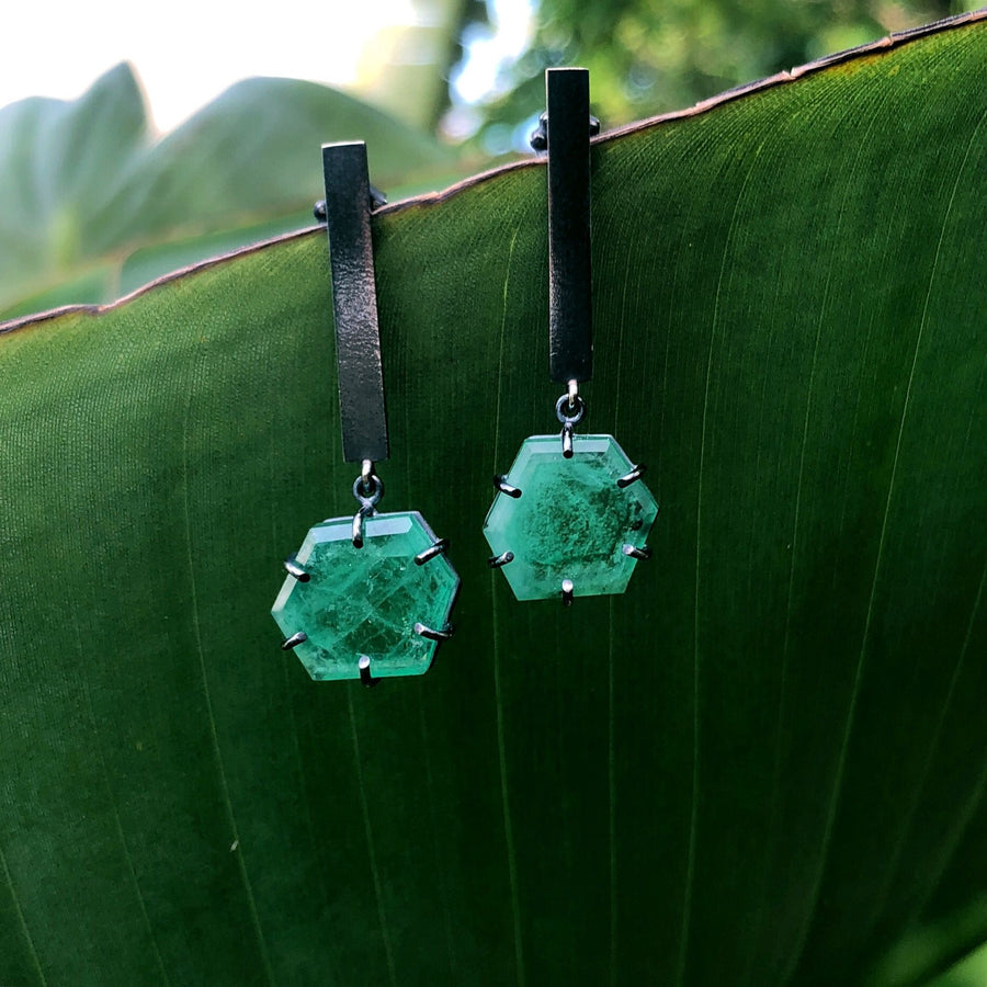 Bar Earrings with Emerald Slices