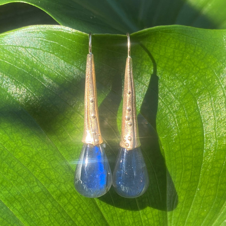 Calla Lily Tube Earrings With Labradorite Drop