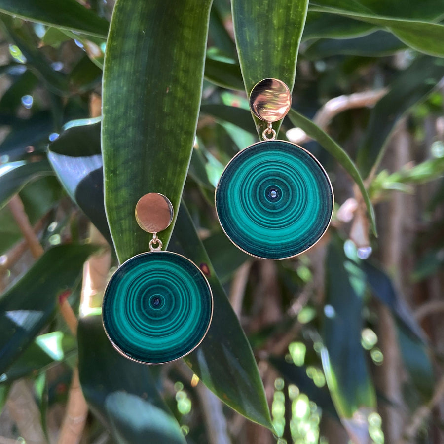 Malachite Earrings with 14K Yellow Gold