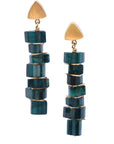 Indicolite Tourmaline & 14K Yellow Gold Triangle Earrings
