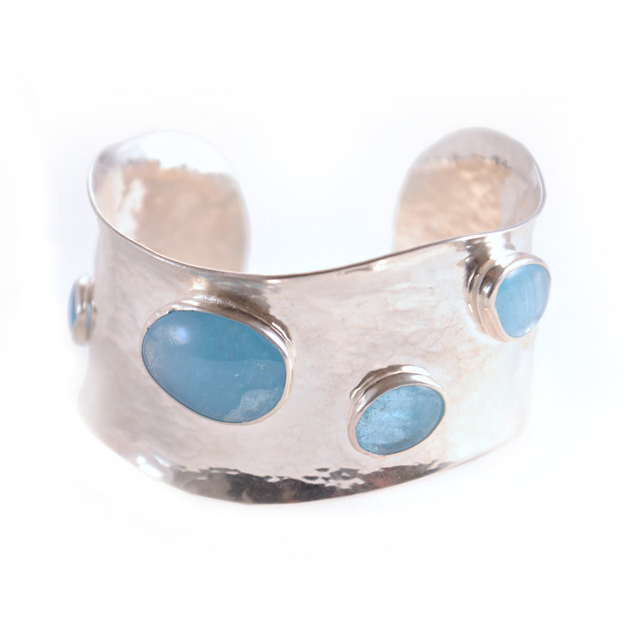 Sterling Silver Wave Cuff With Aquamarine Bubbles