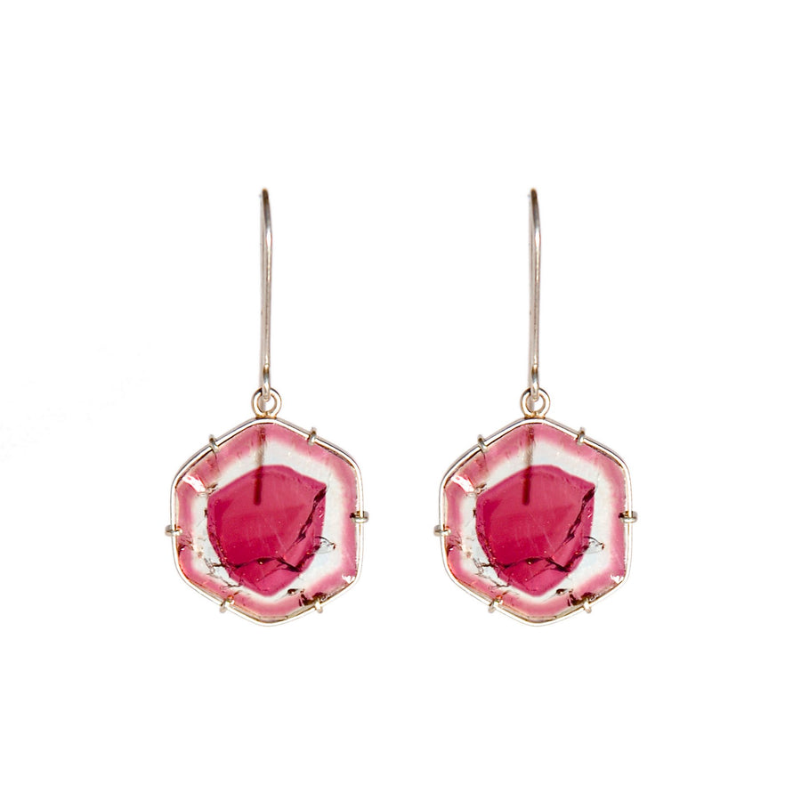 Pink Tourmaline Slice Earrings