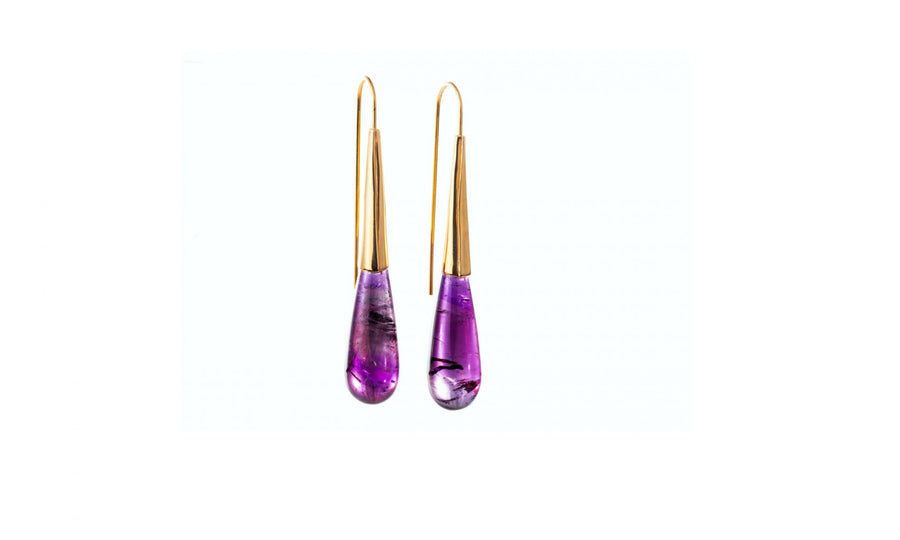 Calla Lily Tube Earrings With Amethyst Drop