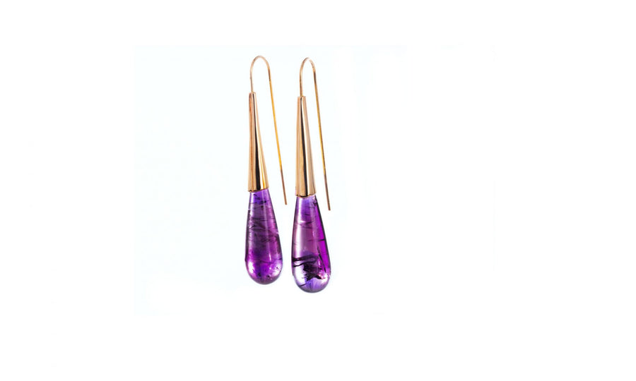 Calla Lily Tube Earrings With Amethyst Drop
