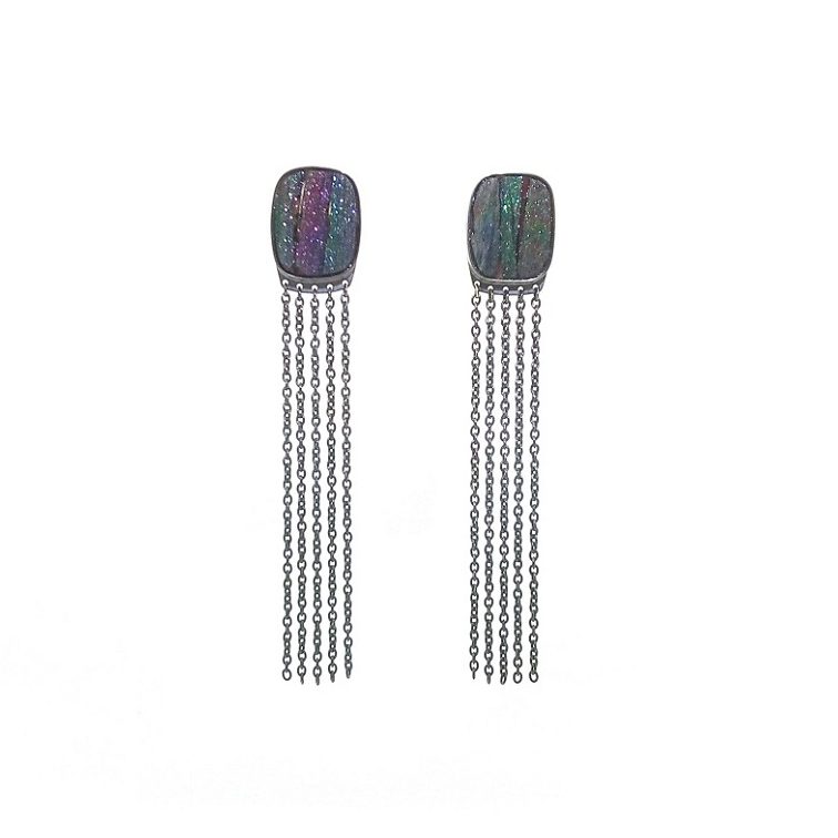 Rainbow Hematite Earrings With Fringe