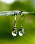 Bermuda Cedar Branch Earrings With Quartz Waterdrop