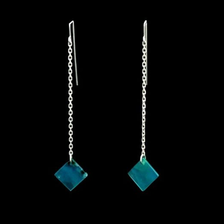 Sterling Silver Chain Earrings With Gem Silica