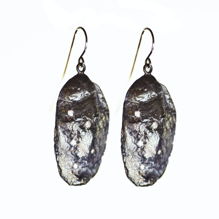 Oyster Shell Earrings With Diamonds