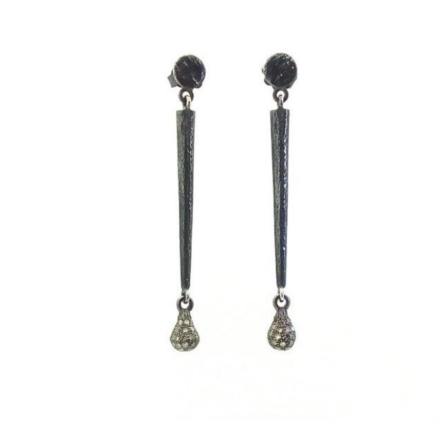 Fishbone Earrings With Pave Diamond Briolette