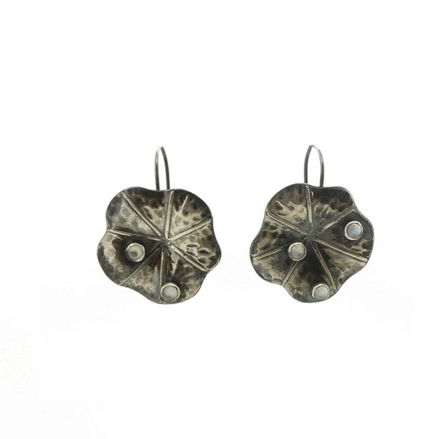 Nasturtium Leaf Earrings With Moonstone Dewdrops