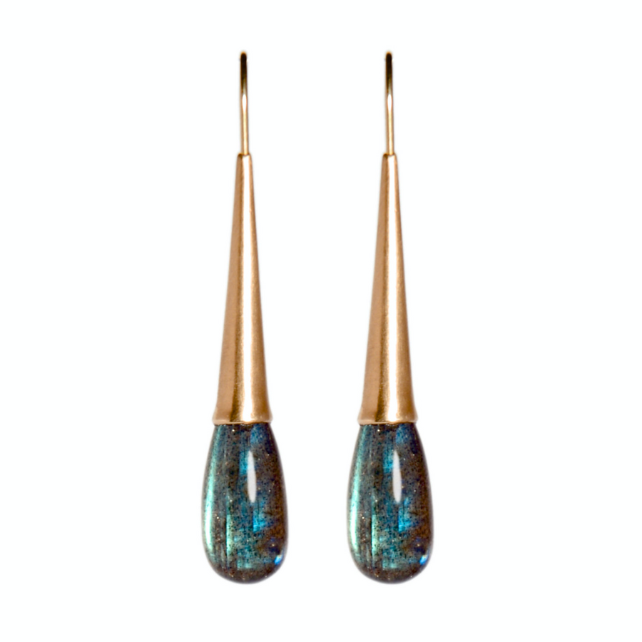 Calla Lily Tube Earrings With Labradorite Drop
