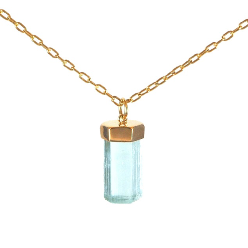 Aquamarine Amulet with 14K Yellow Gold